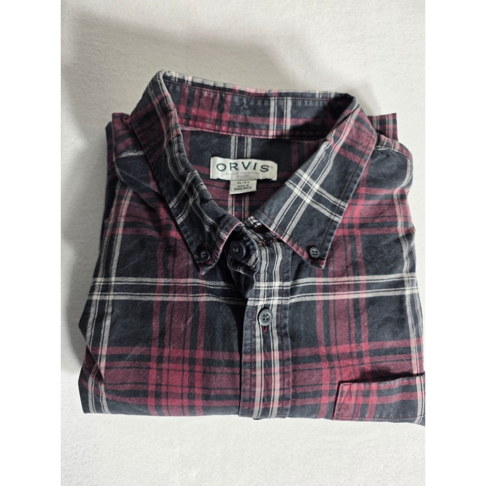 Orvis Mens XL Shirt Classic Collection Plaid Long Sleeve Button Down Red Black - Picture 2 of 14